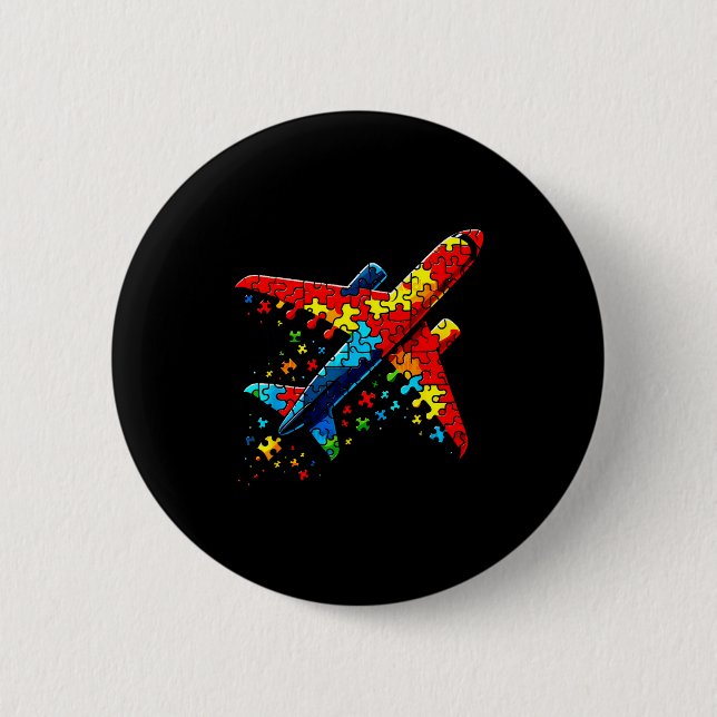 Badge Rond 5 Cm Airplane Jigsaw Puzzle Kids Toddler Boys Autism Aw (Devant)