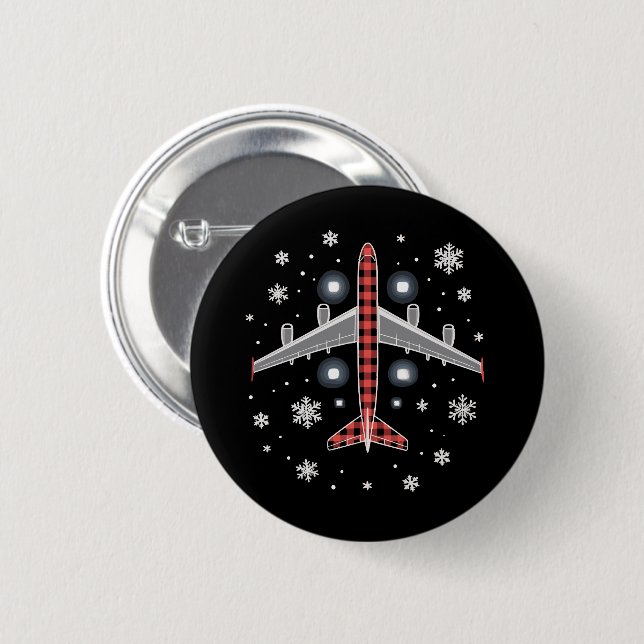 Badge Rond 5 Cm Airplane Plaid Christmas Pilot (Devant & derrière)