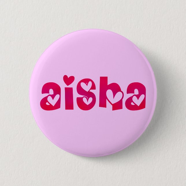 Badge Rond 5 Cm Aisha dans les coeurs (Devant)