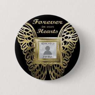 Badge Rond 5 Cm Ajouter une photo personnalisée Gold Angel Wings