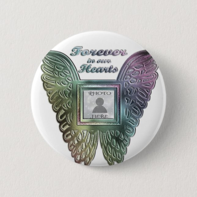 Badge Rond 5 Cm Ajouter une photo personnalisée Rainbow Angel Wing (Devant)