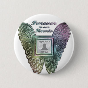 Badge Rond 5 Cm Ajouter une photo personnalisée Rainbow Angel Wing