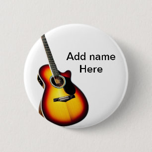 Badge Rond 5 Cm Ajouter votre nom texte brun acoustique guitare éd