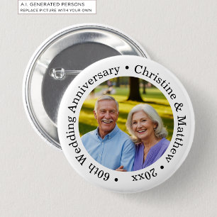 Badge Rond 5 Cm Ajoutez votre propre photo de couple 60e anniversa