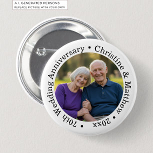 Badge Rond 5 Cm Ajoutez votre propre photo de couple 70e anniversa