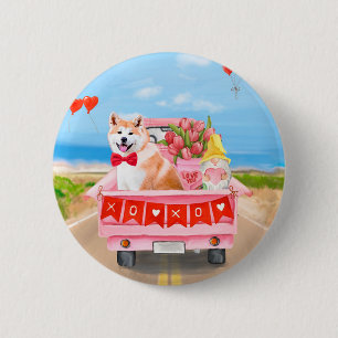 Badge Rond 5 Cm Akita Chien Saint Valentin Coeurs de Camion