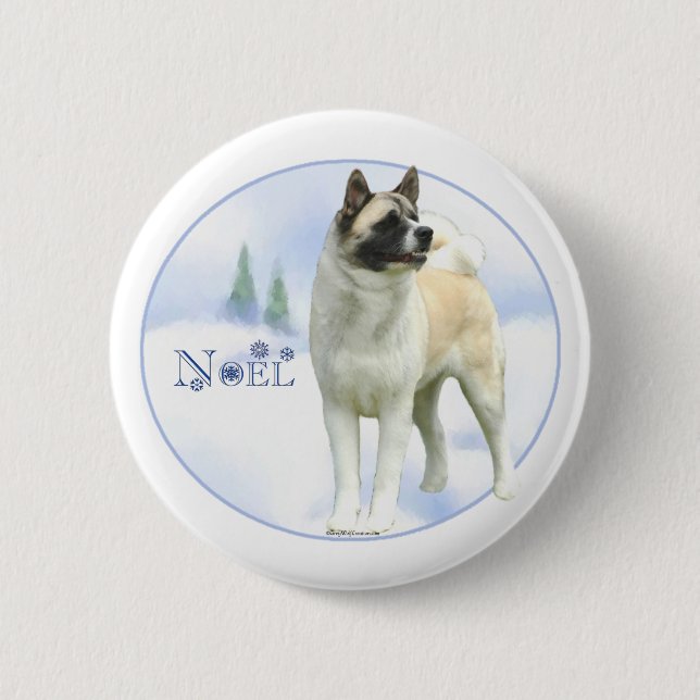 Badge Rond 5 Cm Akita Noel - Bouton (Devant)