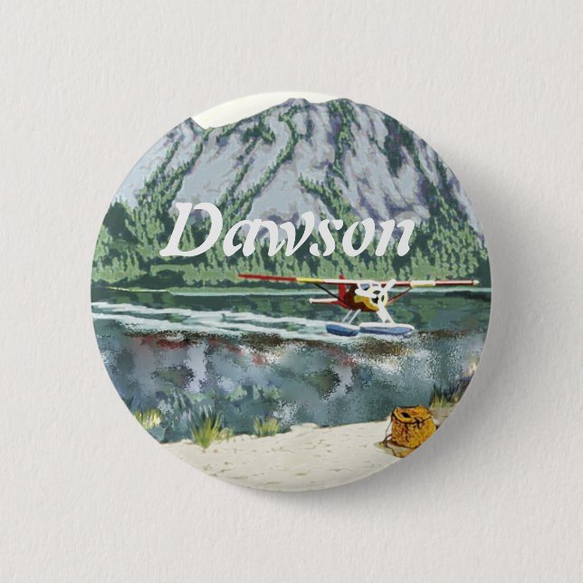 Badge Rond 5 Cm Alaska Bush Avion Et Pêche Voyage (Devant)
