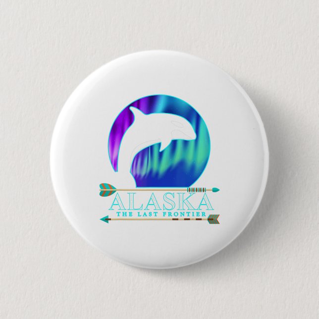 Badge Rond 5 Cm Alaska State Pride Alaska Northern Lights Alaskan (Devant)