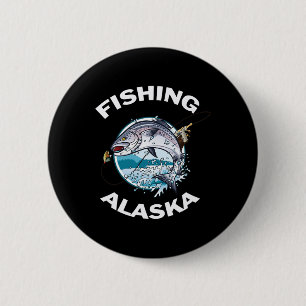 Badge Rond 5 Cm Alaskan Fish Alaska's Wild Saumon Souvenir Pêche