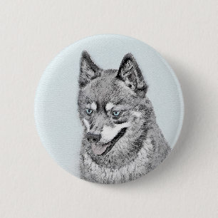 Badge Rond 5 Cm Alaskan Klee Kai Peinture - Cute Original Chien Ar