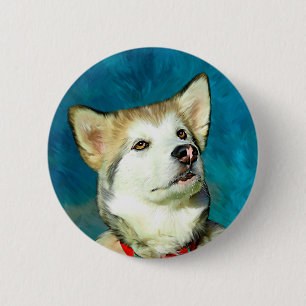 Badge Rond 5 Cm Alaskan Malamute Dog Art