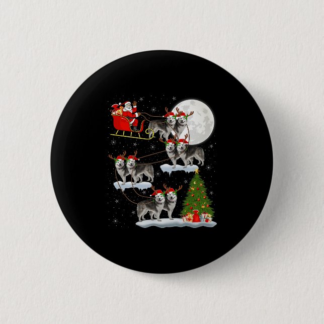 Badge Rond 5 Cm Alaskan Malamute Dog Santa Sleigh Flying Funny Chr (Devant)