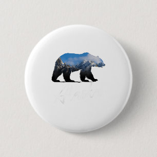 Badge Rond 5 Cm Alaskien Ours Grizzly Alaska State Souven