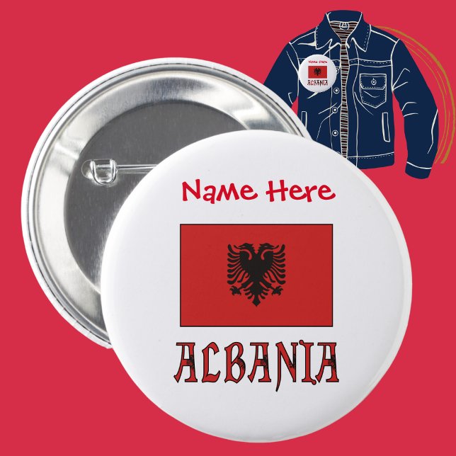 Badge Rond 5 Cm Albanie Drapeau Rouge Personnalisation (Créateur téléchargé)
