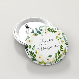 Badge Rond 5 Cm Albâtre Floral Wreath Junior Bridesmaid