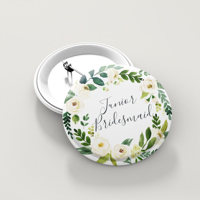 Badge Rond 5 Cm Albâtre Floral Wreath Junior Bridesmaid (Créateur téléchargé)