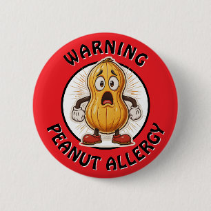 Badge Rond 5 Cm Alerte Allergie aux arachides Avertissement