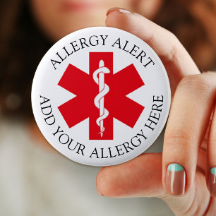 Badge Rond 5 Cm Alerte allergique, ajouter votre allergie