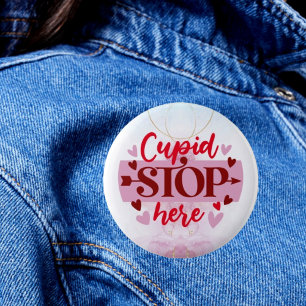 Badge Rond 5 Cm Alerte d'amour : Cupidon, bouton Arrêter ici