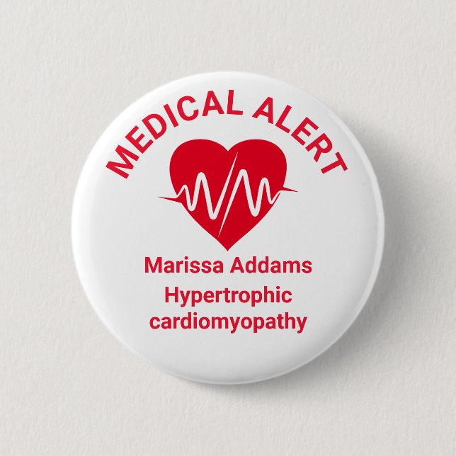 Badge Rond 5 Cm Alerte Médicale, patient cardiaque (Devant)