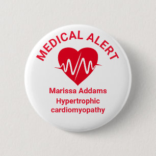 Badge Rond 5 Cm Alerte Médicale, patient cardiaque