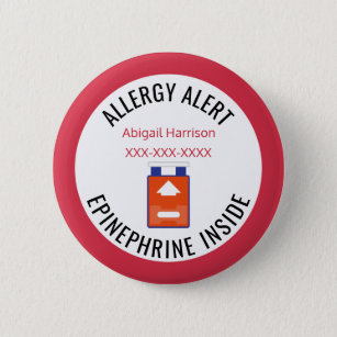 Badge Rond 5 Cm Alerte Médicale pour enfants Allergy Epinephrine à