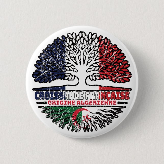 Badge Rond 5 Cm Algeria French France Tree Roots Flag (Devant)