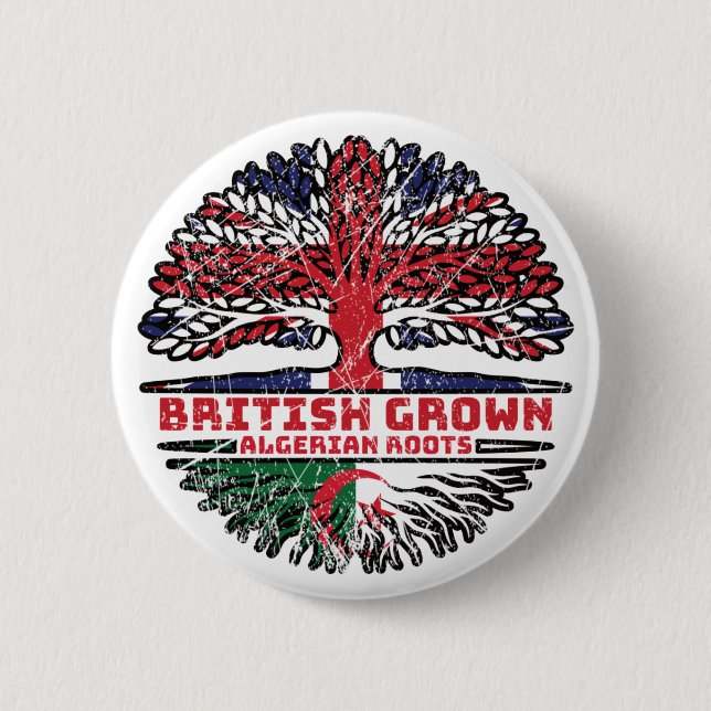 Badge Rond 5 Cm Algéria Uk United Kingdom British Tree (Devant)