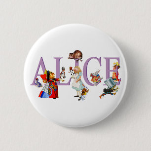 BADGE ROND 5 CM ALICE AU PAYS DES MERVEILLES ET AMIS