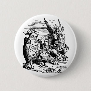 Badge Rond 5 Cm Alice au Pays des Merveilles vintage, Griffon, Fau
