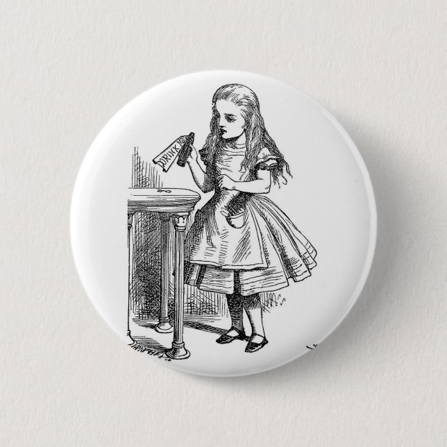 Badge Rond 5 Cm Alice avec la "boisson je" bouteille (Devant)