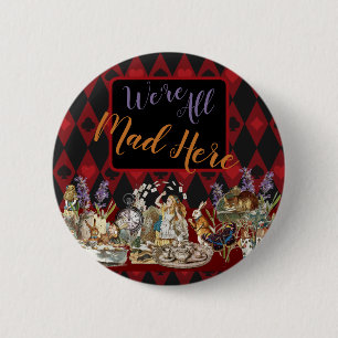 Badge Rond 5 Cm Alice Aventures avec le Chat de Cheshire Fou de Wo