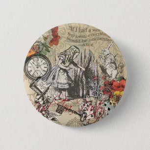 Badge Rond 5 Cm Alice Aventures Merveilleux Rideau Classique Art