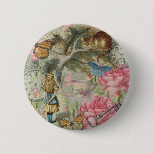 Badge Rond 5 Cm Alice Cheshire Chat Wonderland Tree Garden