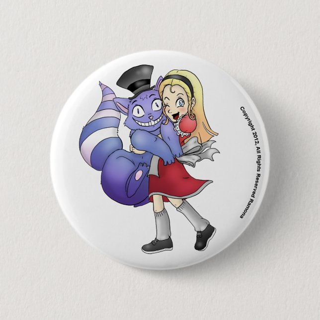 Badge Rond 5 Cm Alice et le bouton de chat de Cheshire (Devant)