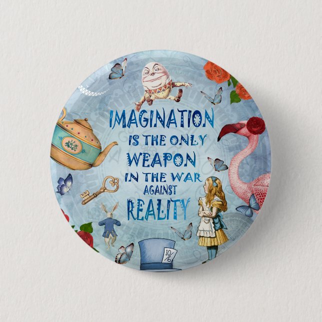 Badge Rond 5 Cm Alice In Wonderland Citation - Imagination (Devant)