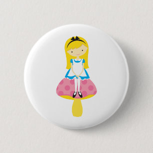 Badge Rond 5 Cm Alice sur un champignon