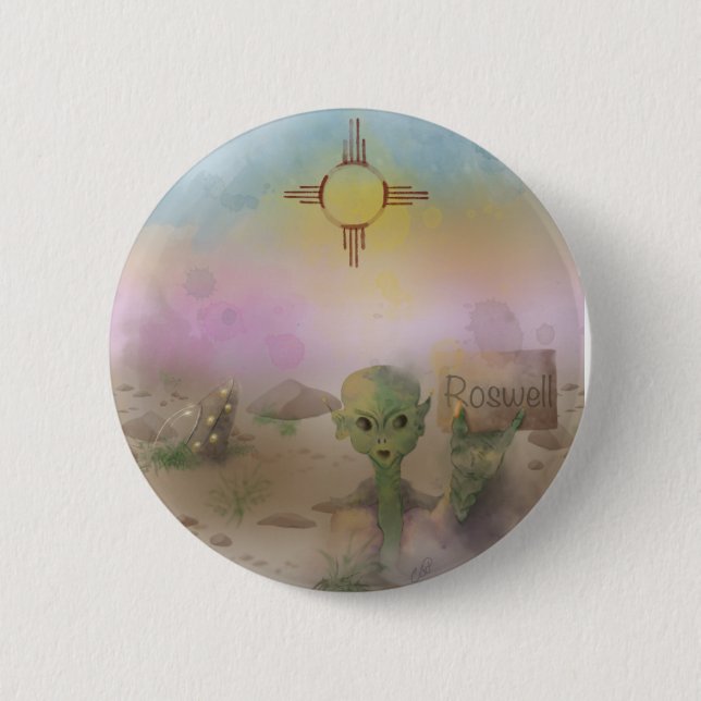 Badge Rond 5 Cm Alien Crash vaisseau spatial Roswell Nouveau-Mexiq (Devant)