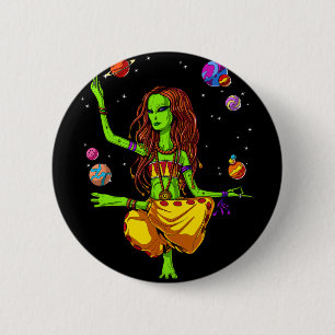 Badge Rond 5 Cm Alien d'Espace Hippie Yoga Zen Méditation Psychede