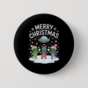 Badge Rond 5 Cm Alien drôle Trio Joyeux Noël laid Santa Hat Gi
