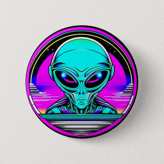 Badge Rond 5 Cm Alien extra-terrestre volant un OVNI (Devant)