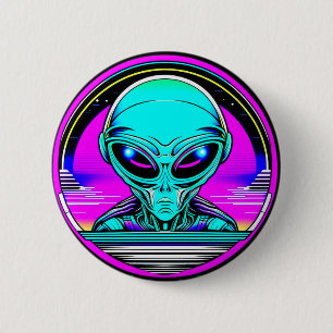 Badge Rond 5 Cm Alien extra-terrestre volant un OVNI