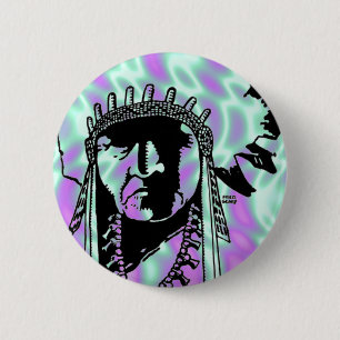 Badge Rond 5 Cm Alien Green, bouton indien