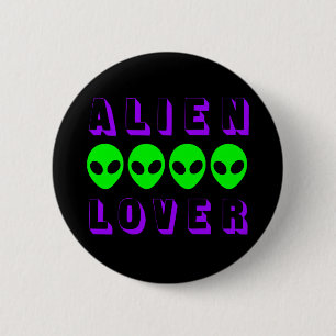 Badge Rond 5 Cm Alien Lover dans le violet foncé et Sci Fi vert