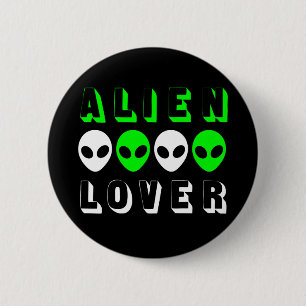 Badge Rond 5 Cm Alien Lover en vert clair et blanc