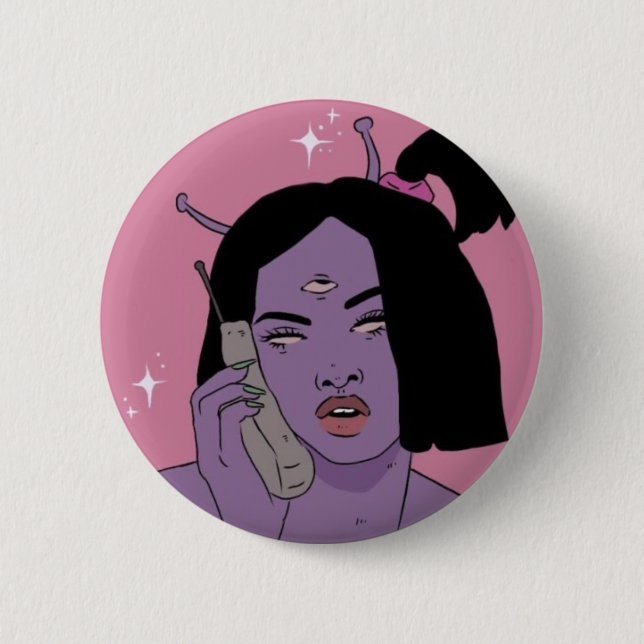 Badge Rond 5 Cm Alien on phone button (Devant)