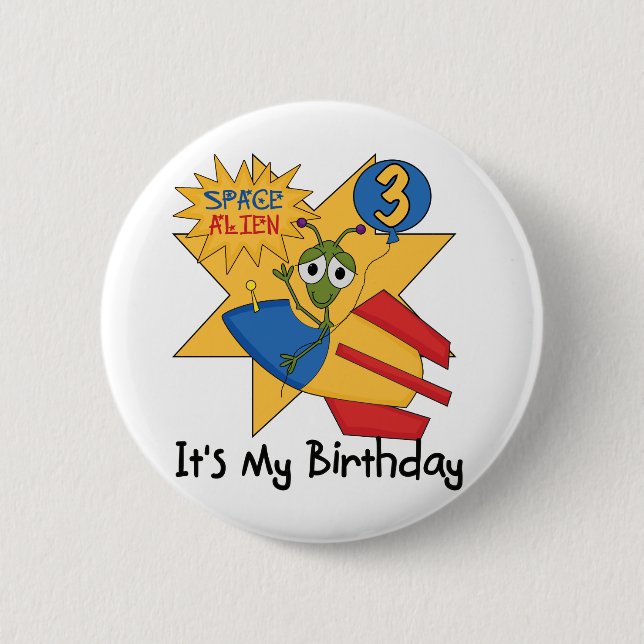 Badge Rond 5 Cm Alien spatial 3ème anniversaire Tshirts et cadeaux (Devant)