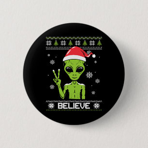 Badge Rond 5 Cm Alien Sweater de Noël Croyez Funny Xmas Alien S