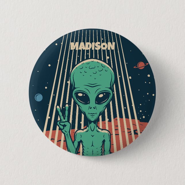 Badge Rond 5 Cm Alien UFO de nom personnalisé (Devant)